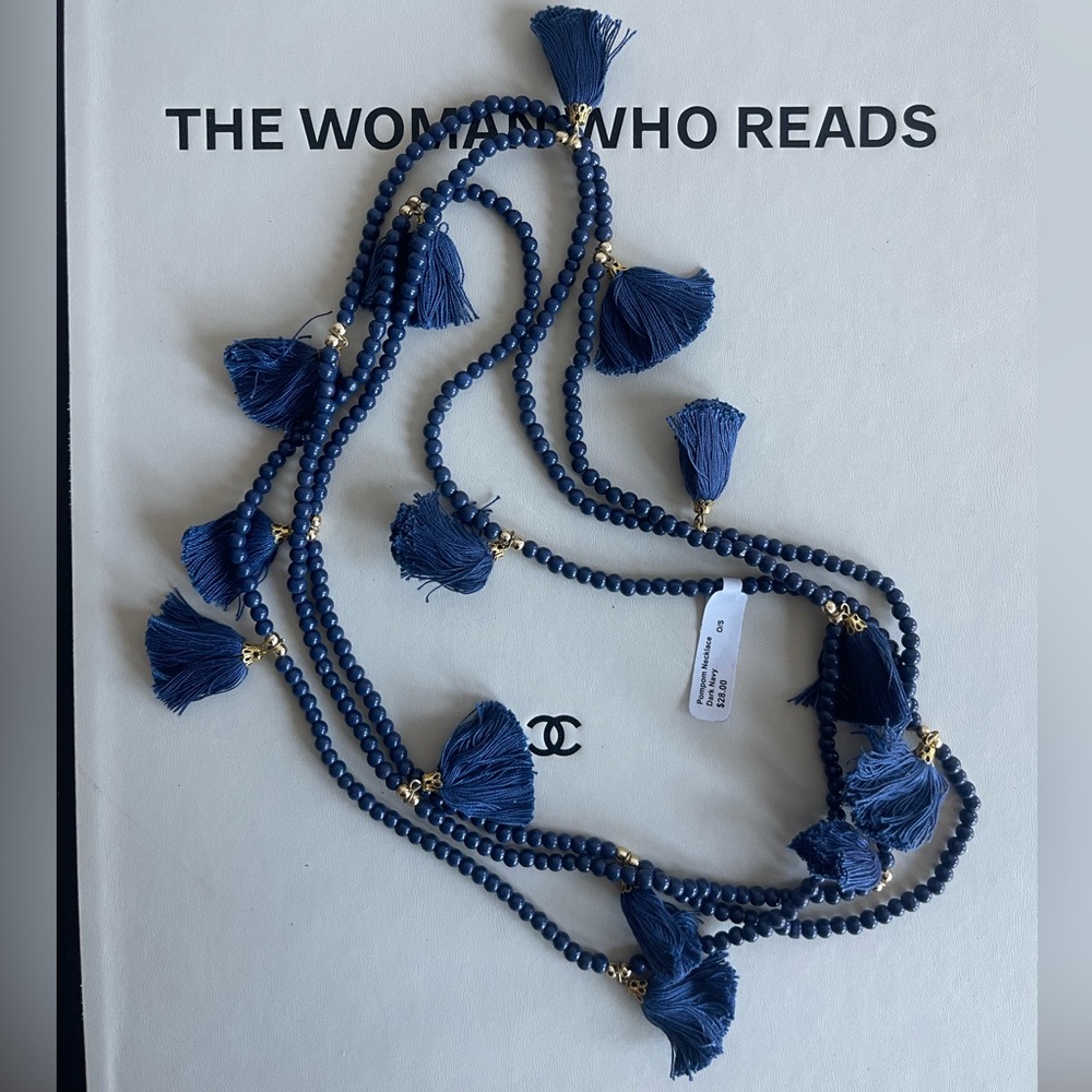 Dark Navy Single Strand PomPom Necklace